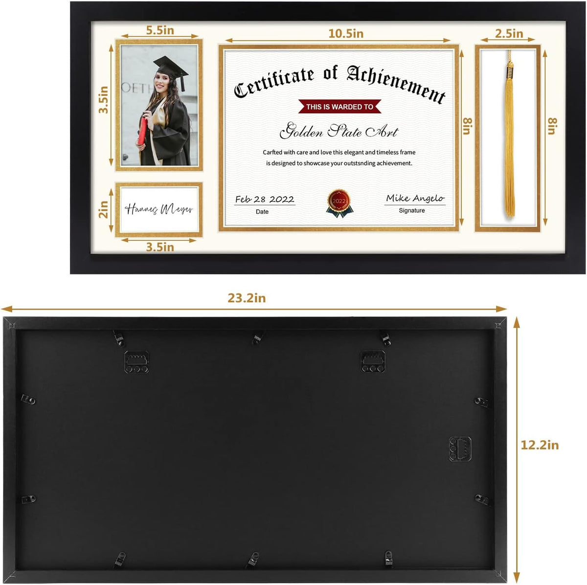 11x22 Certificate Frame with Tassel Holder & Real Glass W4851