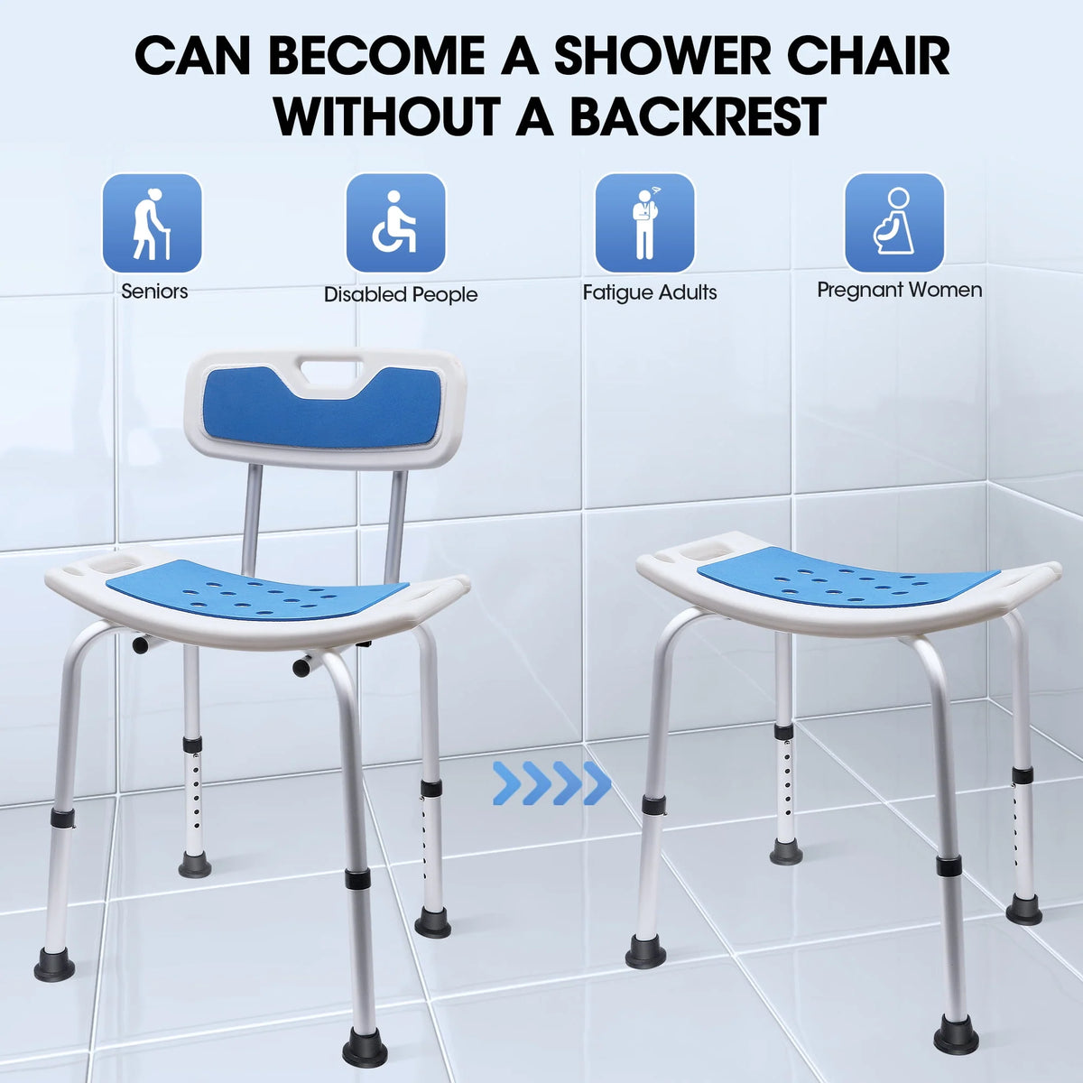 Bath and Shower Chair with Back and Padded Armrests, Height Adjustable M21719