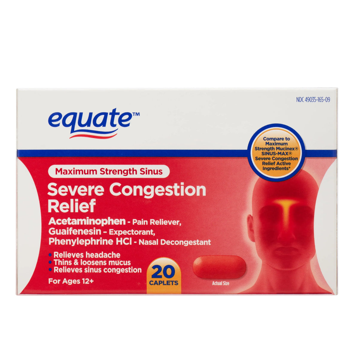 Maximum Strength Sinus Severe Congestion Relief Caplets, 20 Count I1827
