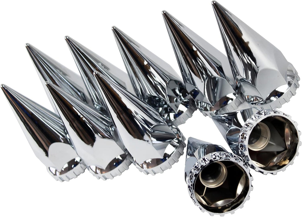 33mm Chrome ABS Plastic Spiked Screw on Lug Nut Covers Caps with Flange (40) X8611