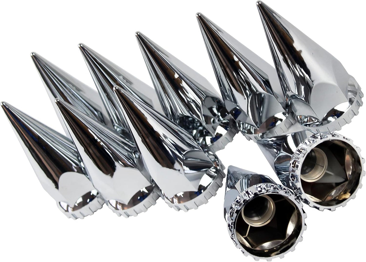 33mm Chrome ABS Plastic Spiked Screw on Lug Nut Covers Caps with Flange (40) X8611