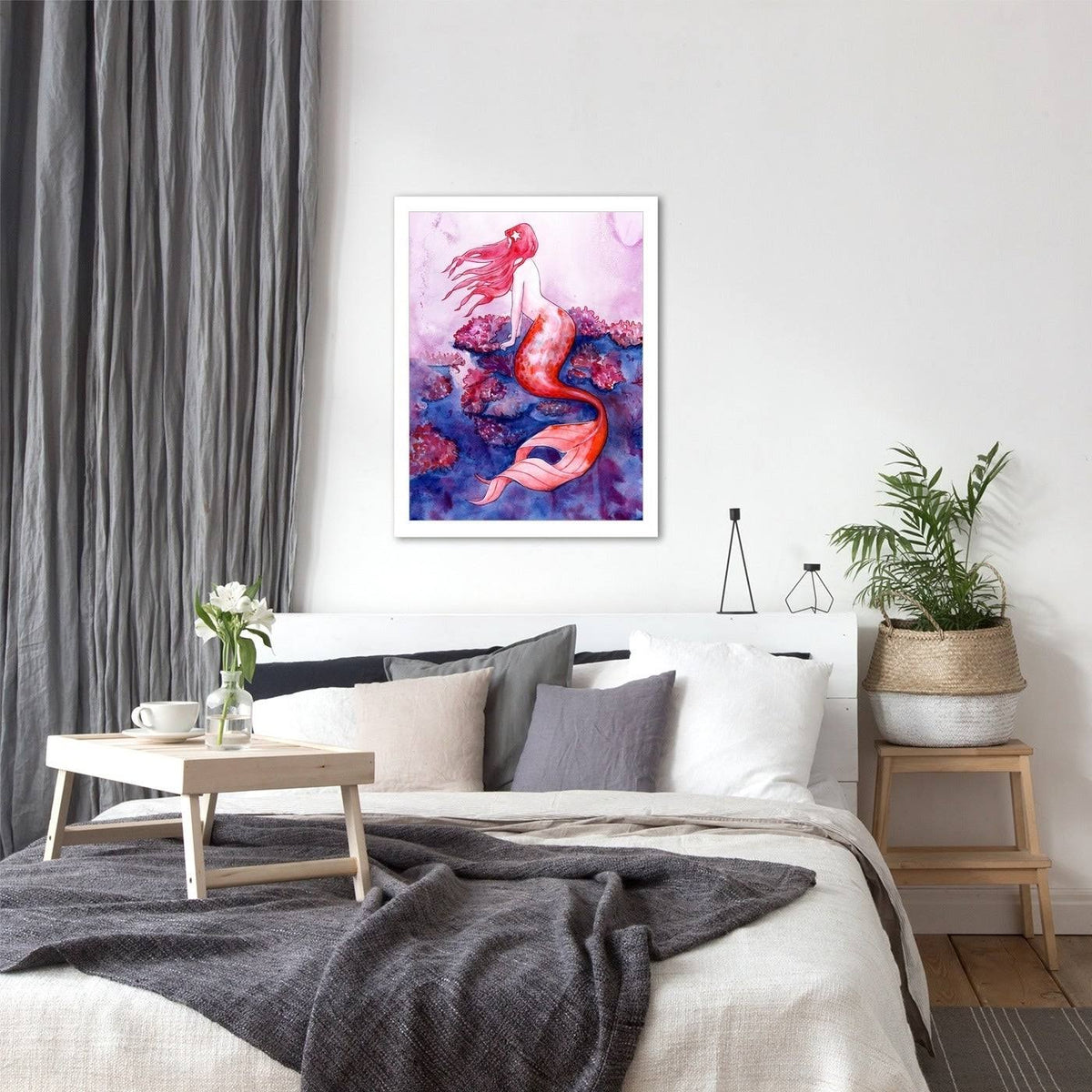 Red Coral Mermaid Black Frame R98588