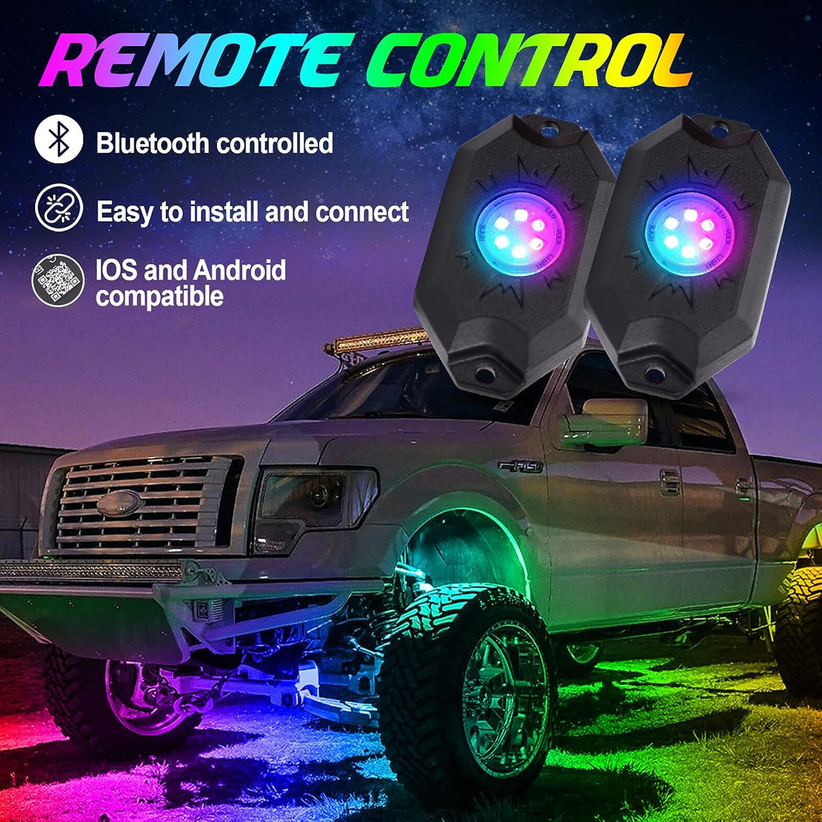Multicolor Waterproof LED Rock Lights Kit 4 Pods H224880