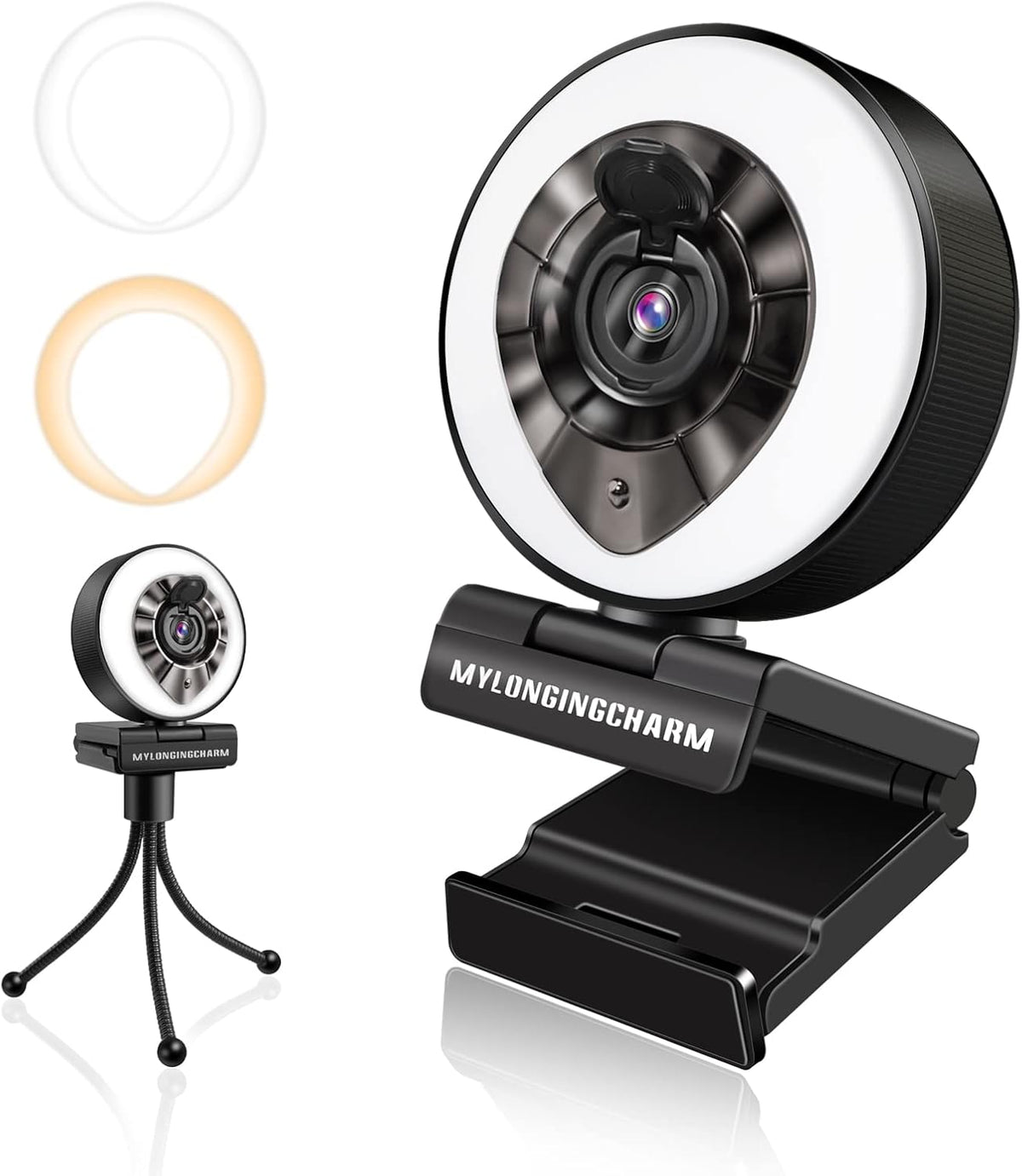 1080P Auto-Focus Webcam with Ring Light, Microphone & Tripod B34826