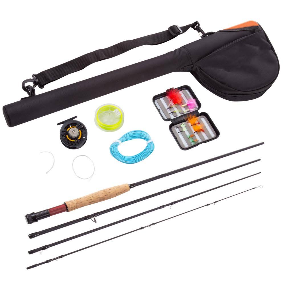 Black 8 ft. Collapsible Fiberglass Fly Fishing Rod and Reel Starter Kit Y96886