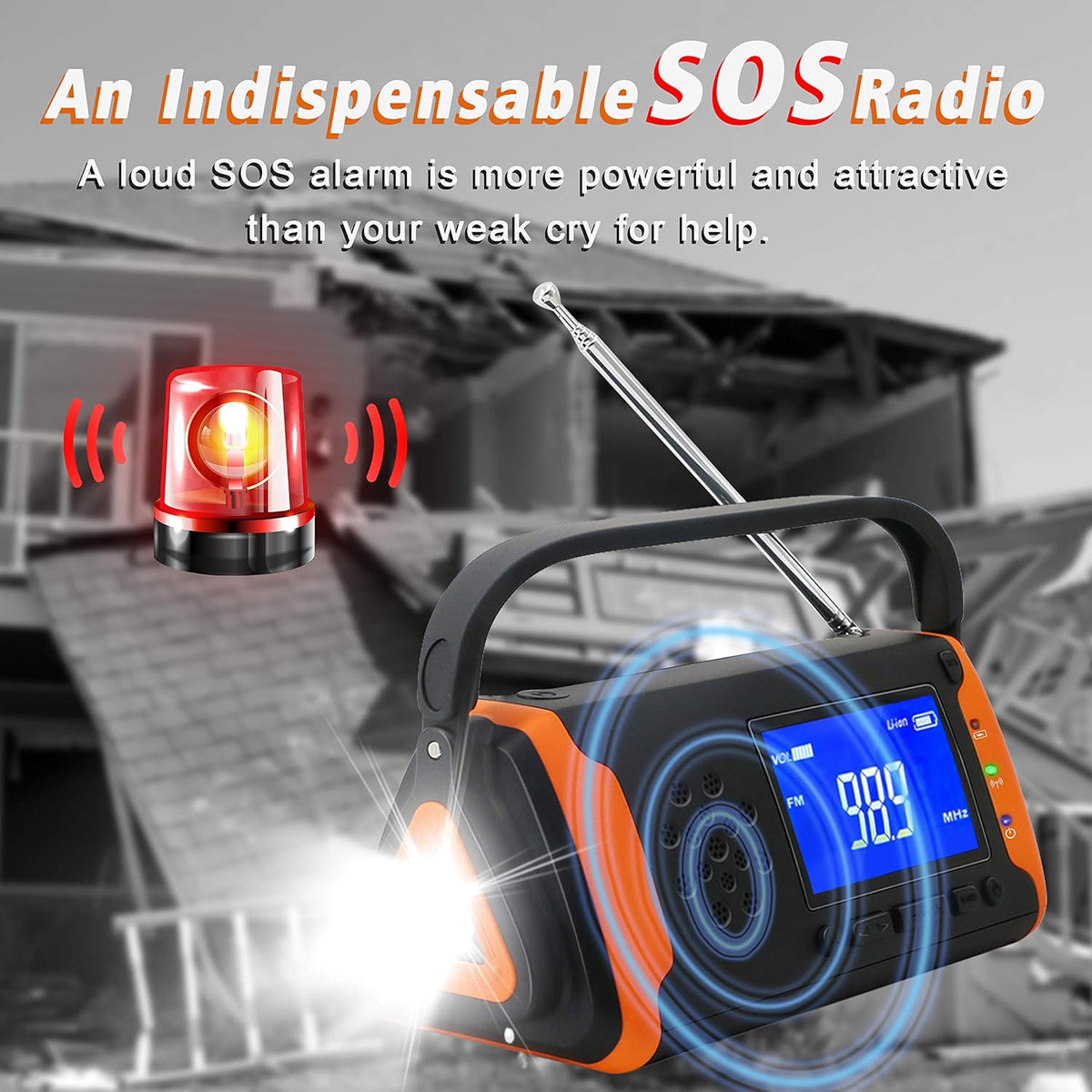 Emergency Weather Crank Radio 6000mAh Solar Hand Crank AM/FM/NOAA R808354