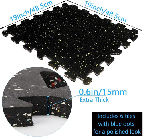 0.6'' Thick Interlocking Exercise Equipment Mat 19'' X 19'' 6 Tiles Rubber Flooring W63110