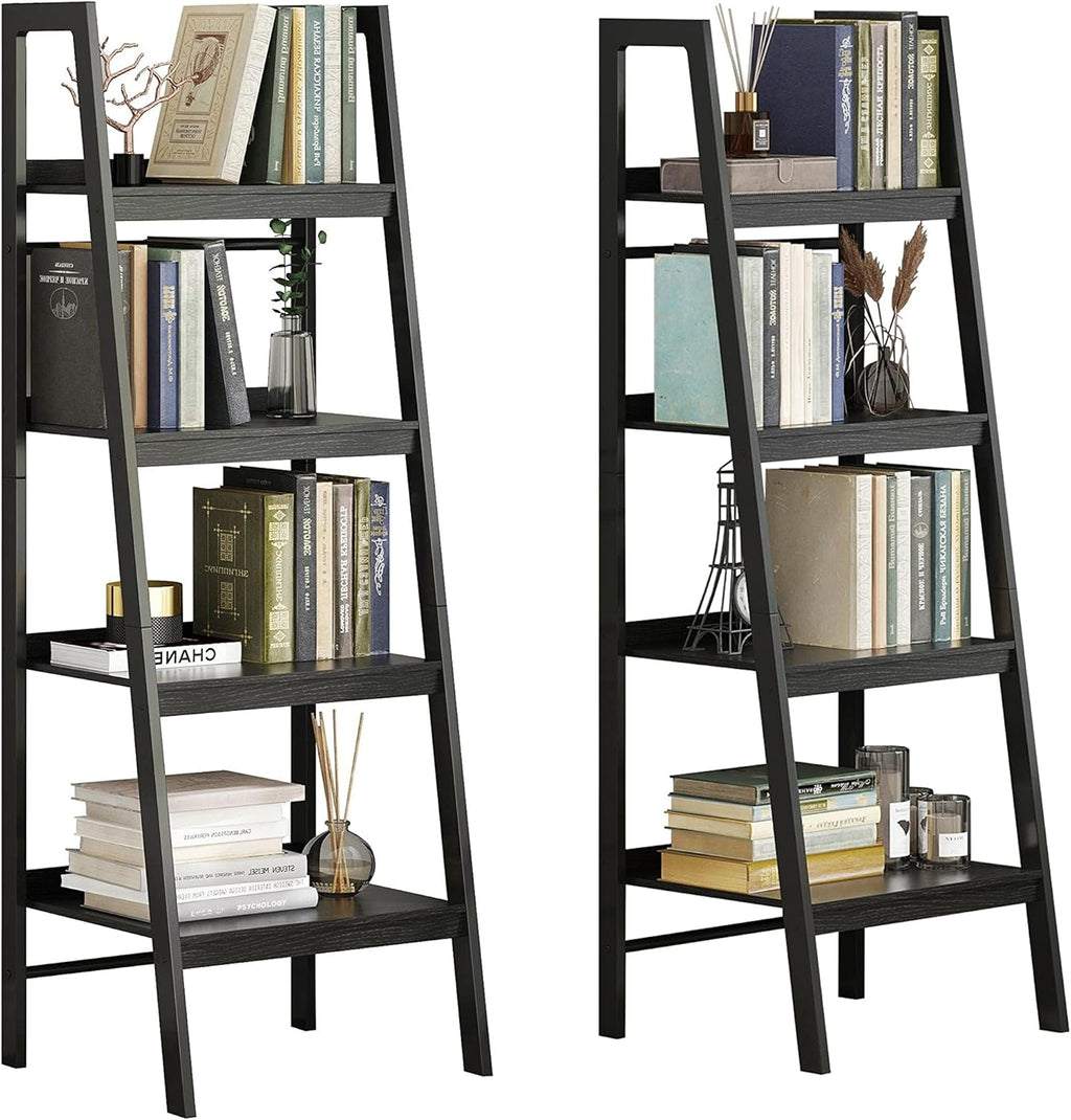 4-Tier Ladder Bookshelf Wooden Metal Frame Brown Q91497