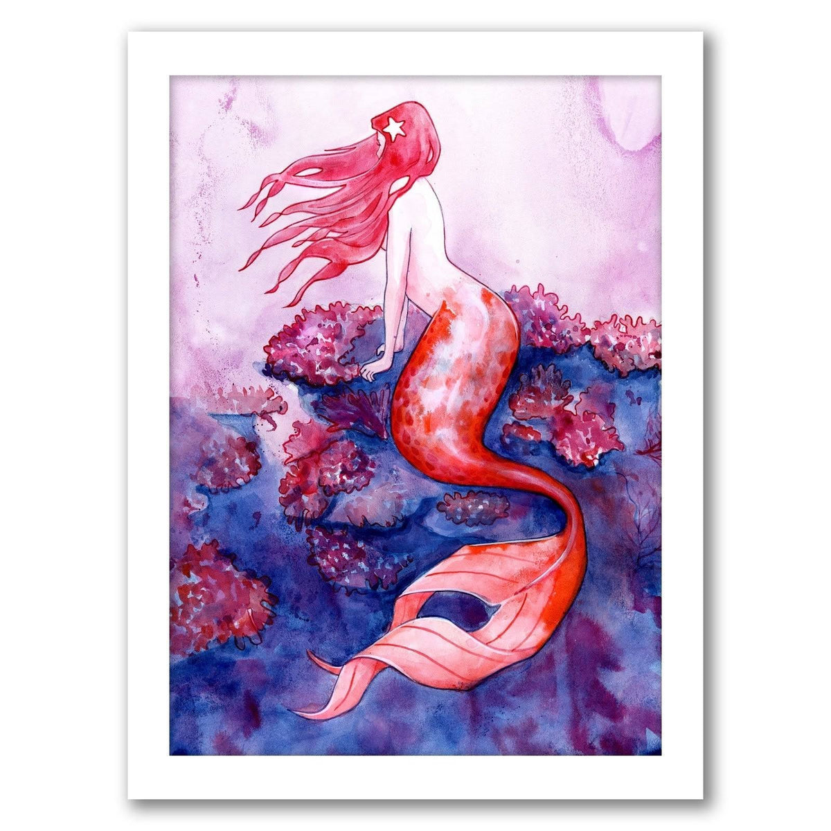 Red Coral Mermaid Black Frame R98588