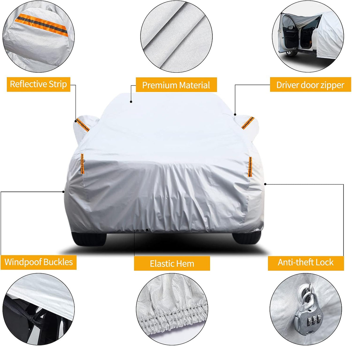 Waterproof Car Cover with Driver Door Zipper H3623