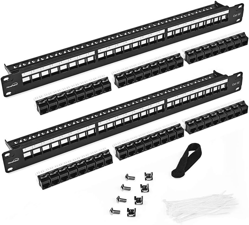 24-Port CAT5e UTP Patch Panel 1U with Keystones, Black, 2-Pack F115100