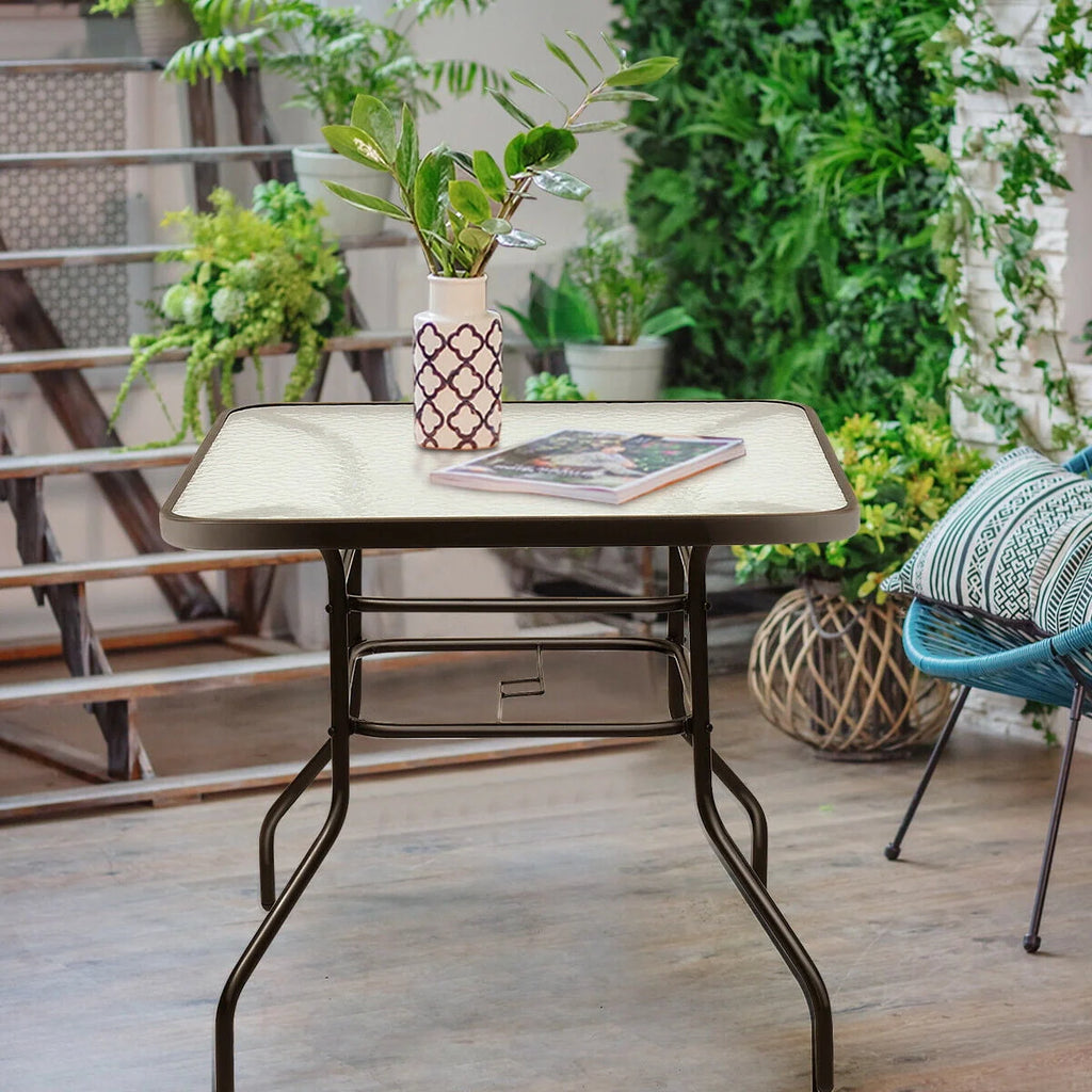 32'' Patio Square Table Tempered Glass Steel Frame X15125