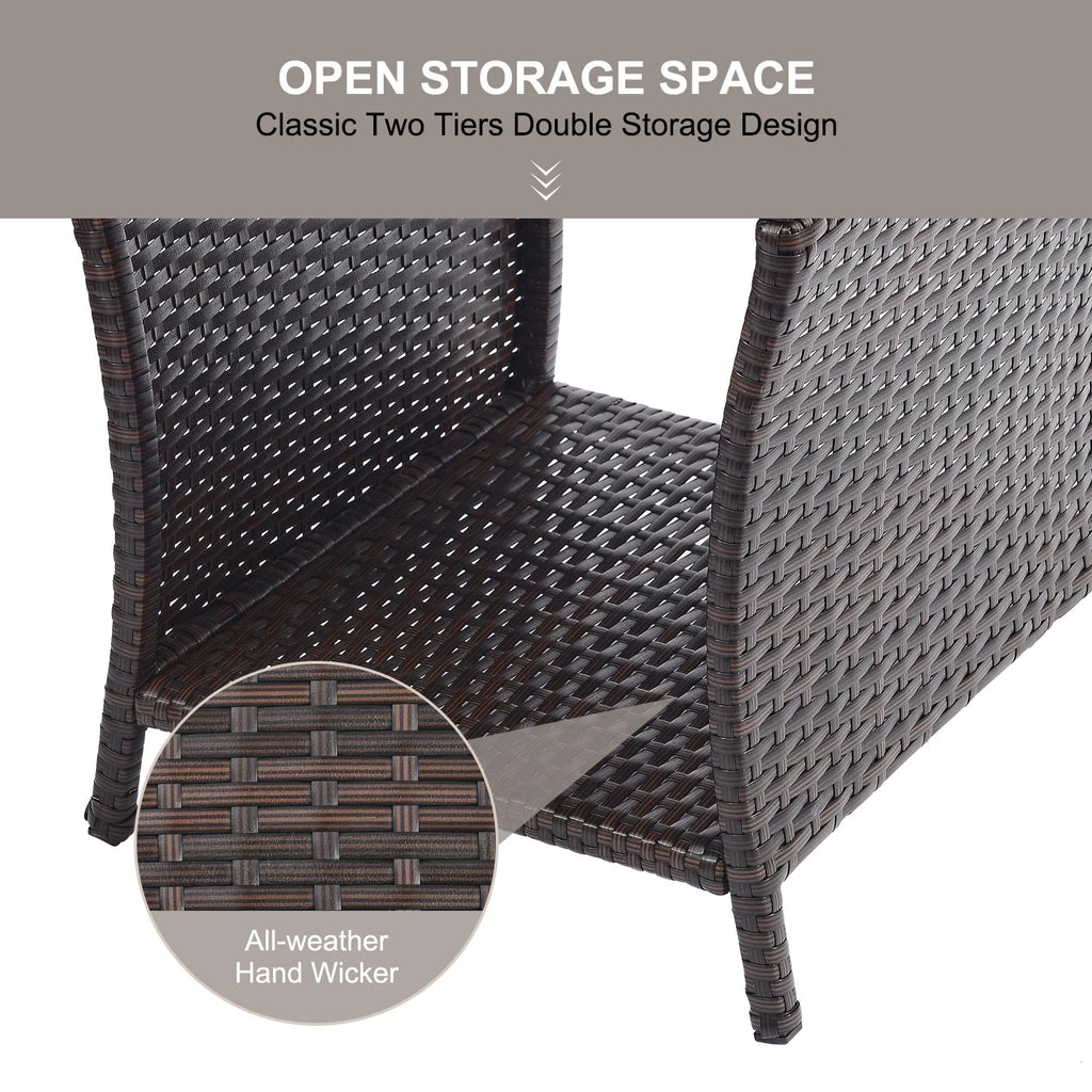 Brown Rattan Wicker Outdoor Side Table with Storage X537360