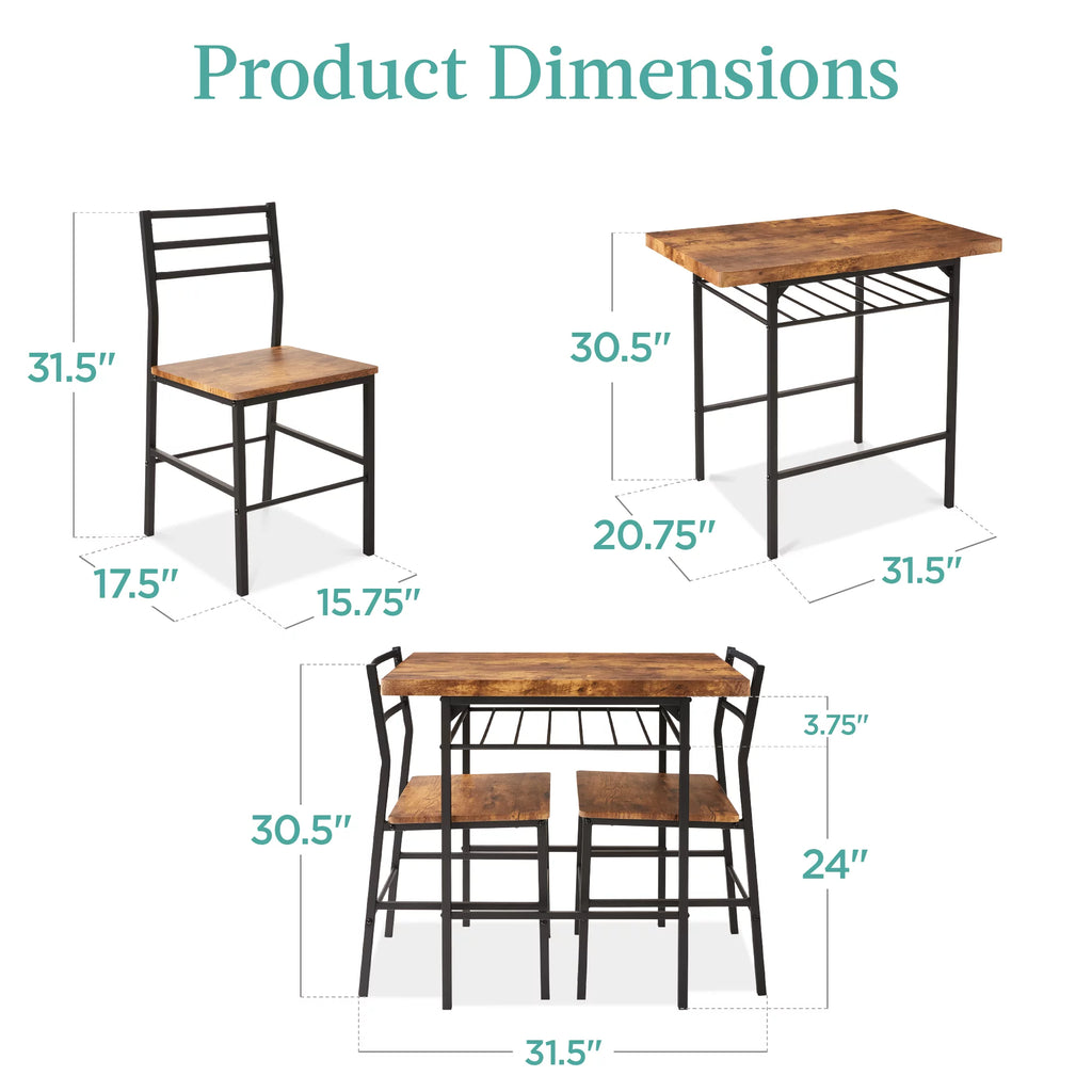 3-Piece Dining Set with Steel Frame and Storage Rack O559011