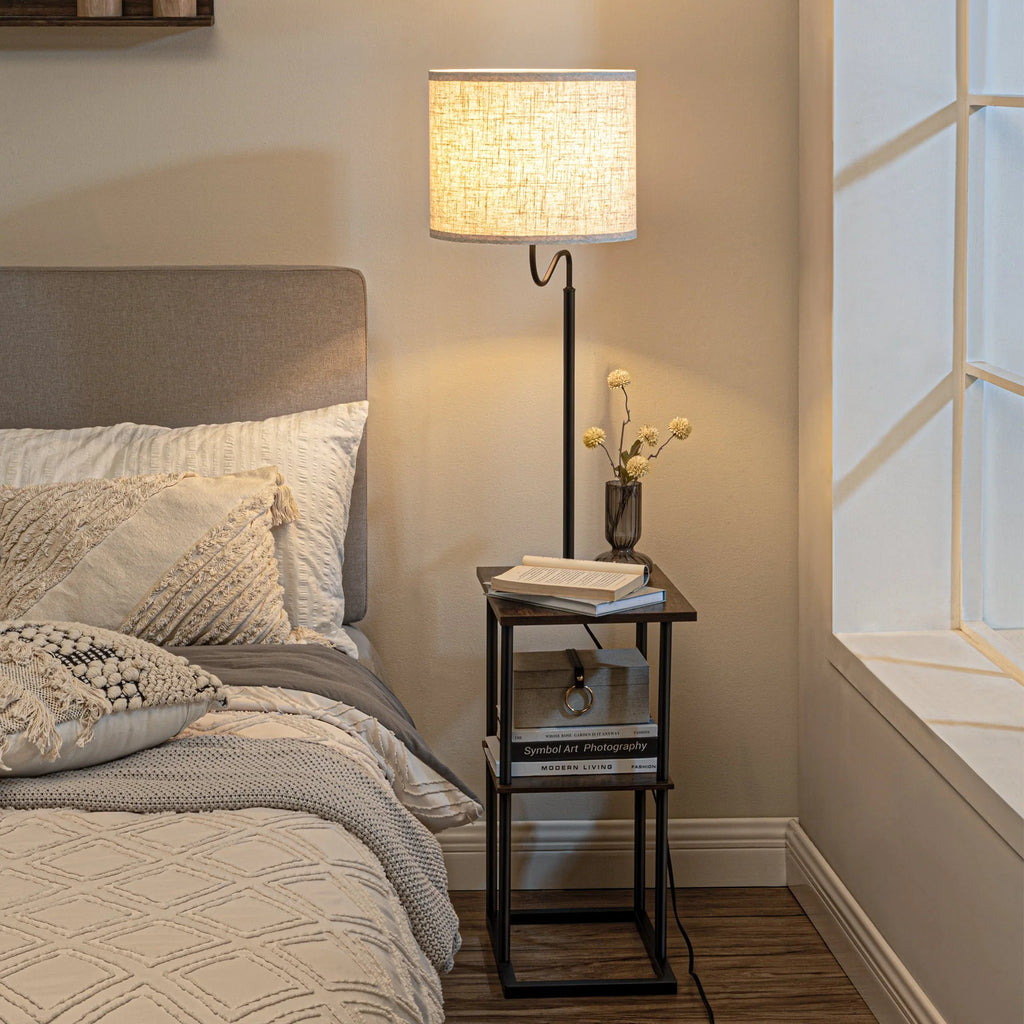 Brown Floor Lamp with Table and Shelves S723048