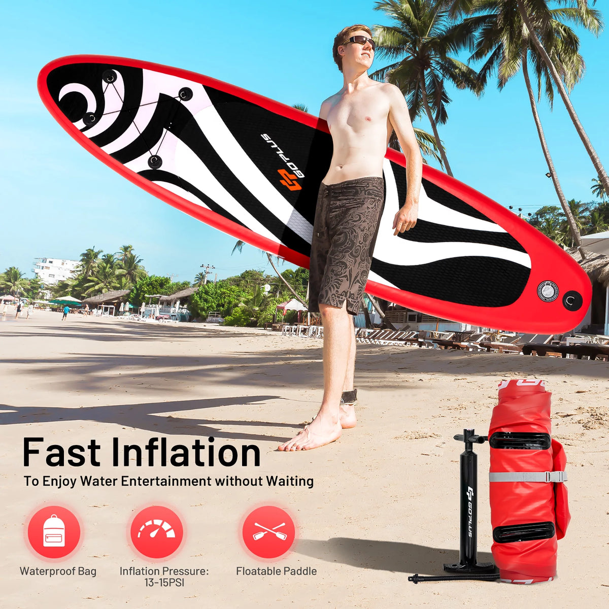 11' Inflatable Stand Up Paddle Board with Bag Paddle Pump Red O103556