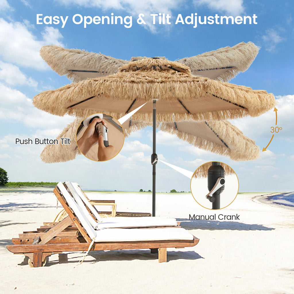 9 ft Solar Powered 2 Tier Tiki Patio Umbrella H4197