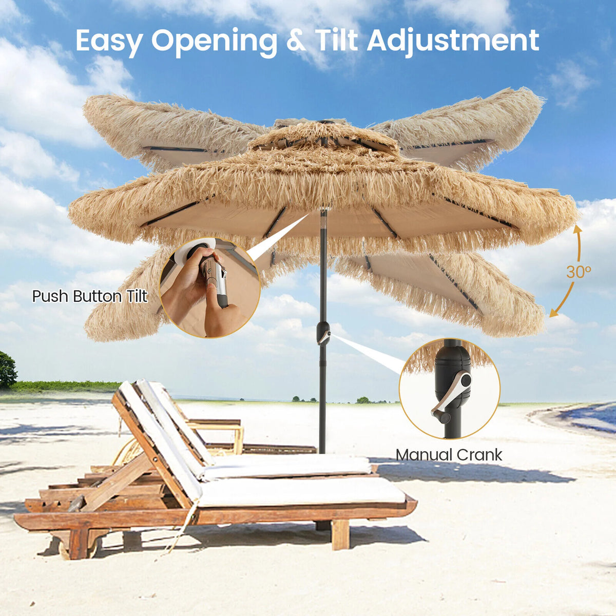 9 ft Solar Powered 2 Tier Tiki Patio Umbrella H4197