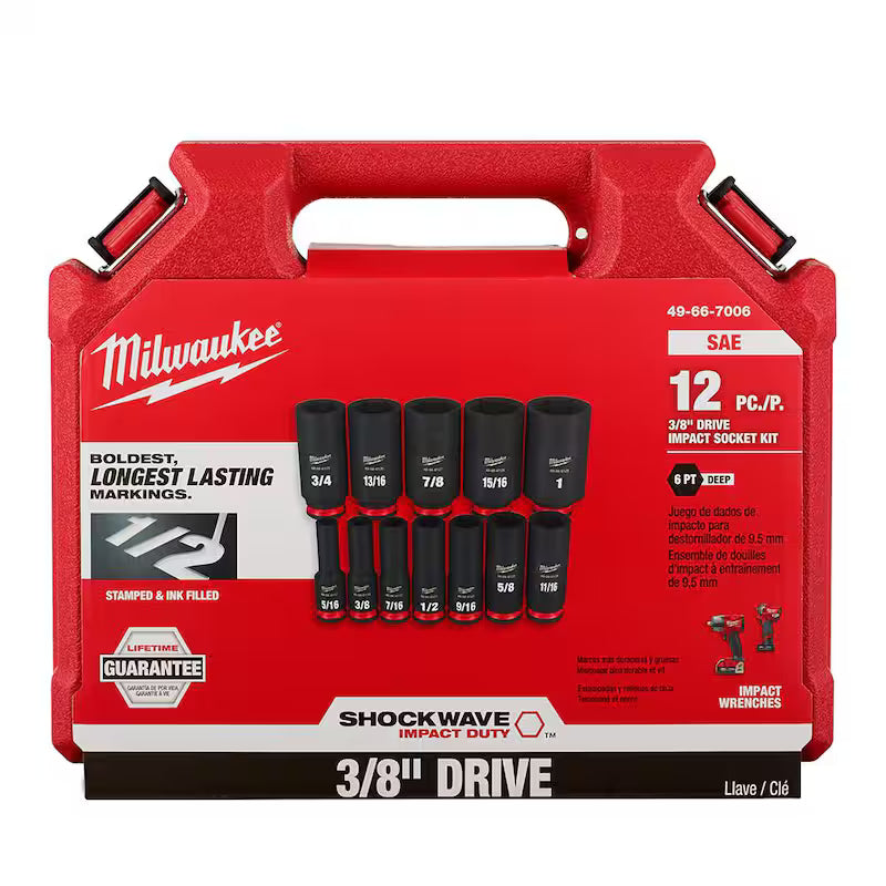 3/8 in. Drive 6 Point Impact Socket Set 12-Piece R358028