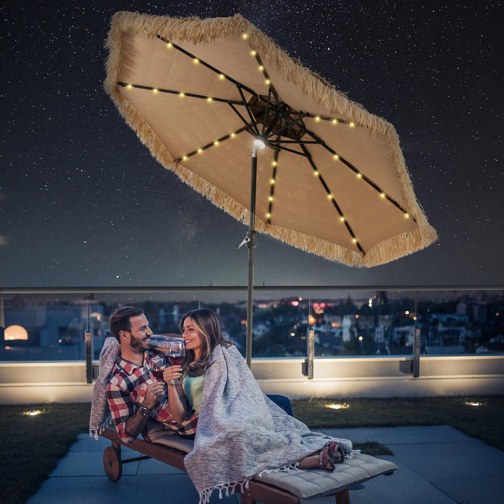 9 ft Solar Powered 2 Tier Tiki Patio Umbrella H4197