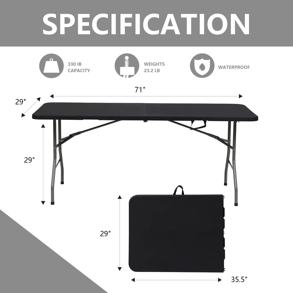 6ft Black Portable Plastic Folding Table T134