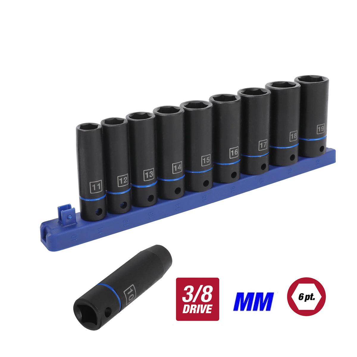 11-Piece 3/8 inch Deep Impact Socket Set MM and SAE W24393
