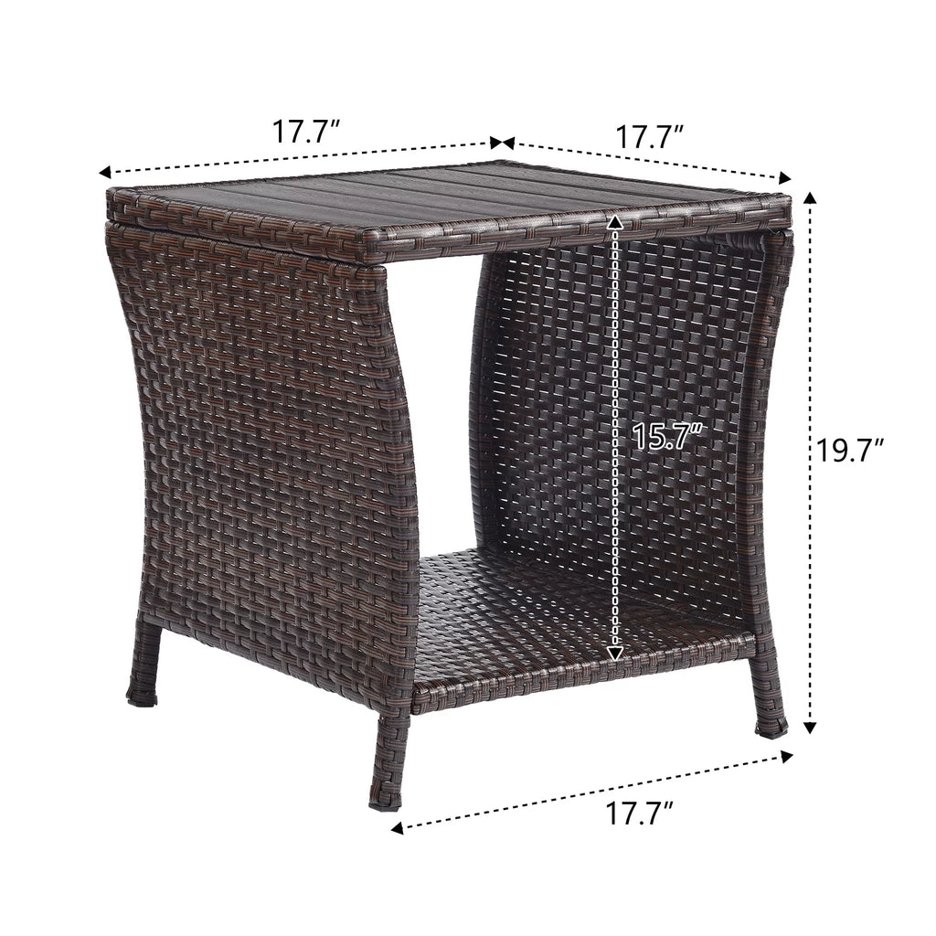 Brown Rattan Wicker Outdoor Side Table with Storage X537360