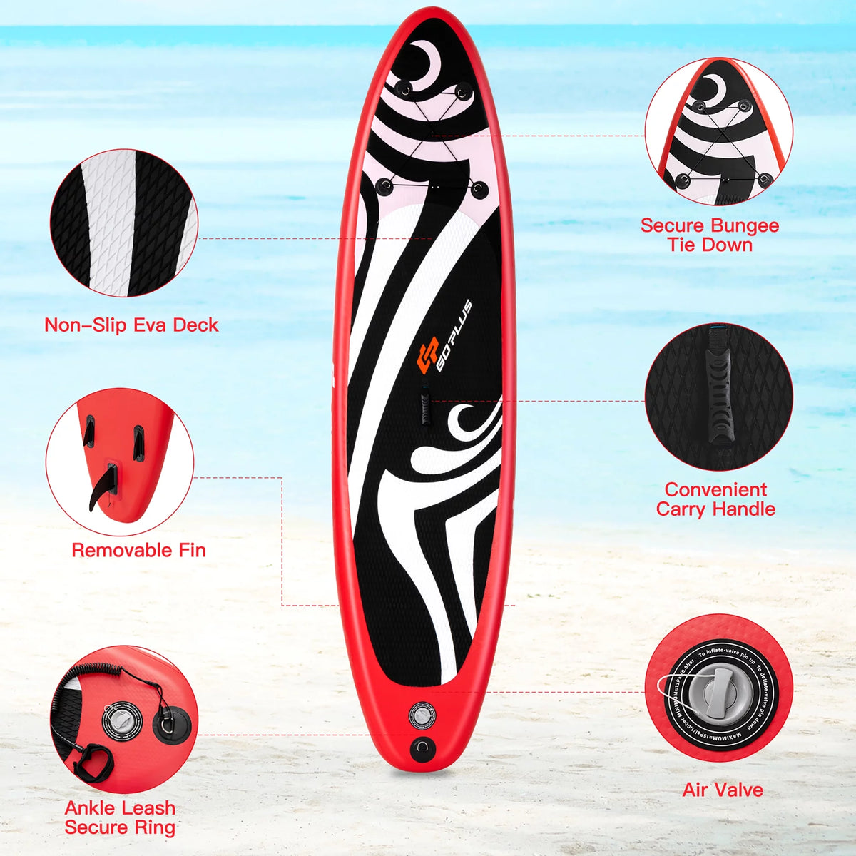 11' Inflatable Stand Up Paddle Board with Bag Paddle Pump Red O103556