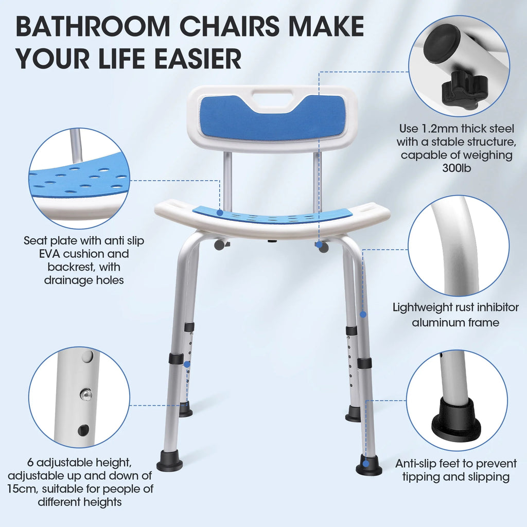 Bath and Shower Chair with Back and Padded Armrests, Height Adjustable M21719