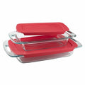 4-Piece Glass Baking Set with Red Plastic Covers T454