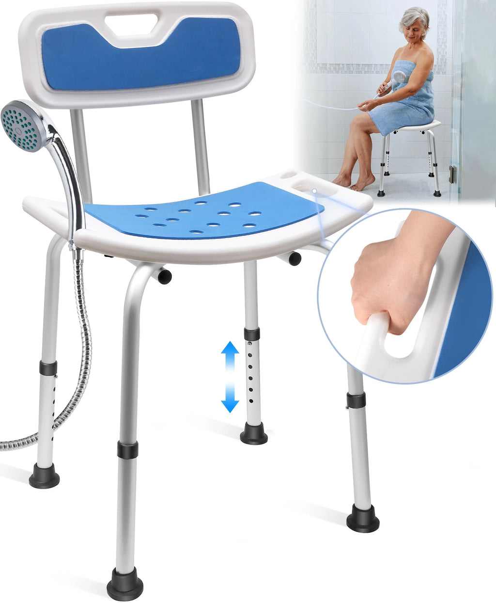 Bath and Shower Chair with Back and Padded Armrests, Height Adjustable M21719