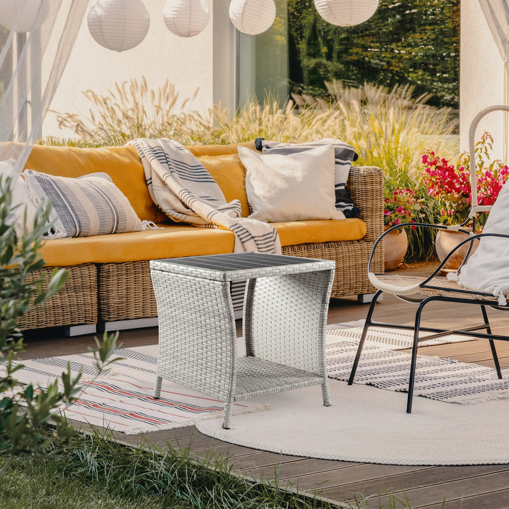 Brown Rattan Wicker Outdoor Side Table with Storage X537360
