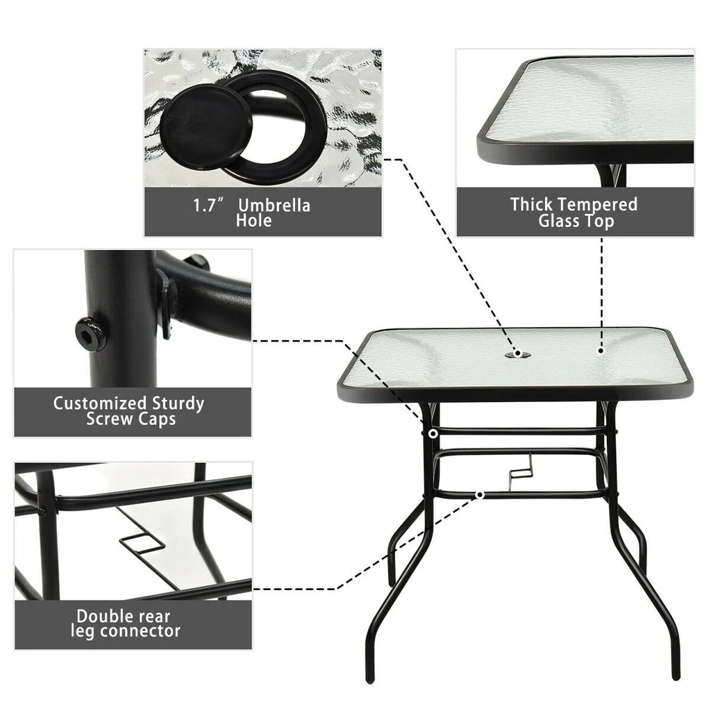 32'' Patio Square Table Tempered Glass Steel Frame X15125