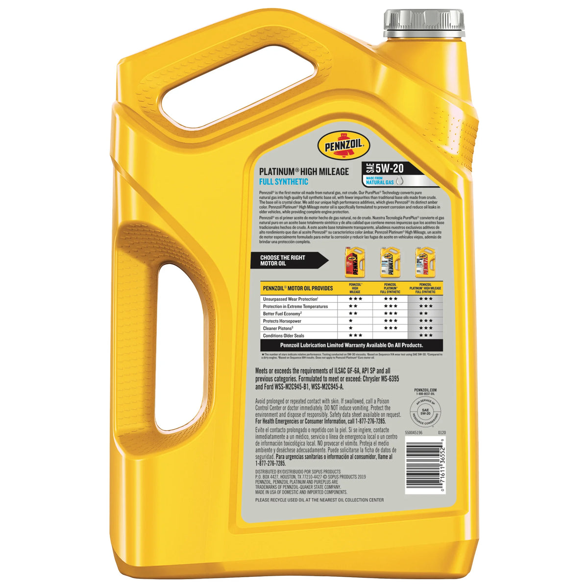 Full Synthetic High Mileage 5W-20 Motor Oil, 5 Quart O578010